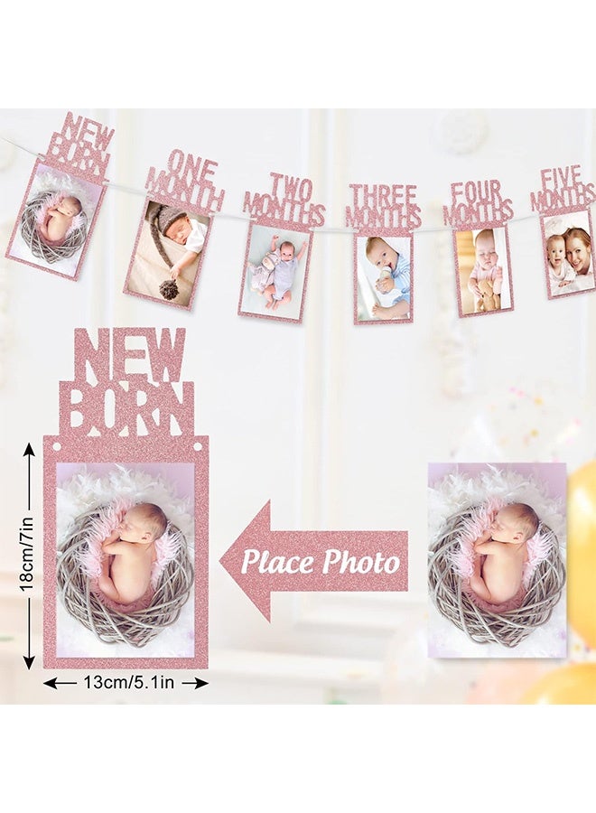Quantum Photo Banner, Picture Banner Decoration Monthly Milestone Bunting Garland, 1st Birthday Banner with Frame for Girls Boys Celebration (Pink) - Image 2