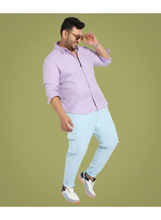 Instafab Plus Men's Lavender Self-Design Striped Shirt