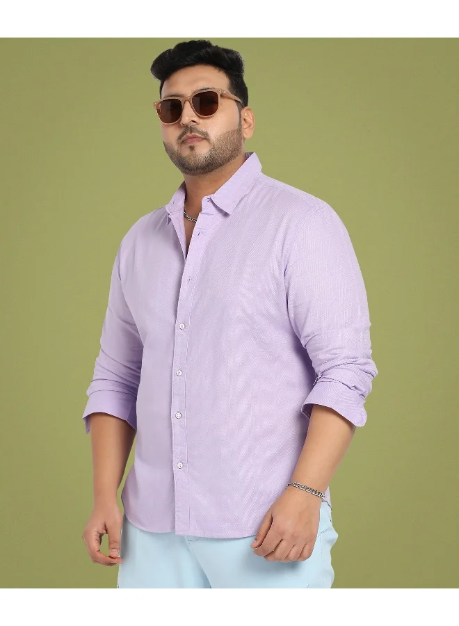 Instafab Plus Men's Lavender Self-Design Striped Shirt