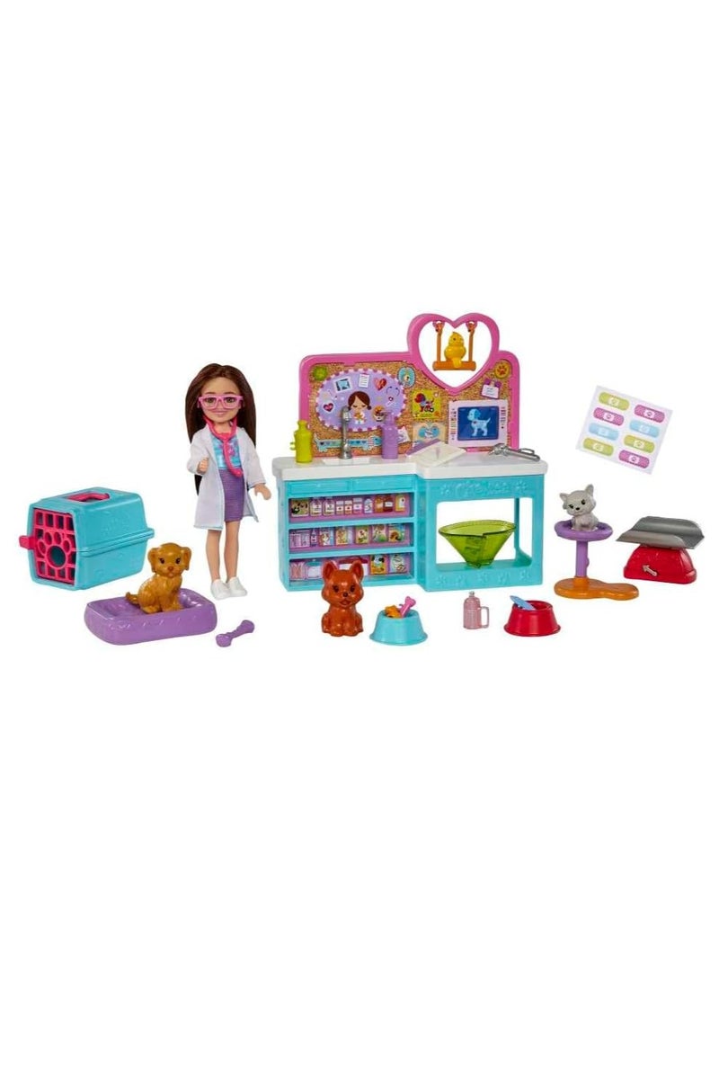 باربي مجموعة لعب دمية تشيلسي للحيوانات الأليفة مع دمية و4 حيوانات و18 قطعة - Image 1