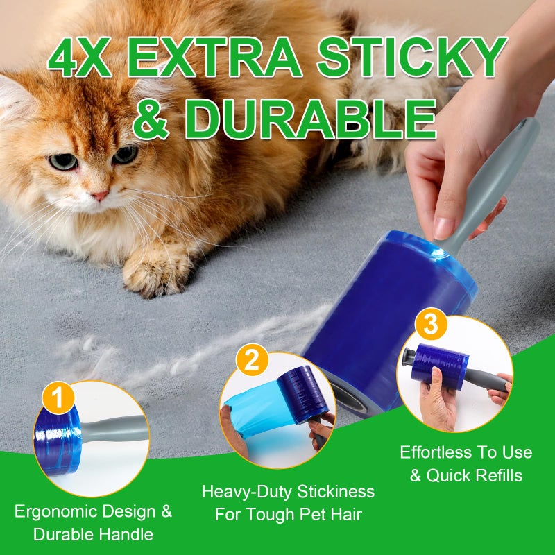 Lint Roller for Pet Hair 500 Sheets Extra Sticky Pet Hair Remover for Clothes Furniture Carpet Cleaner Cars Dogs Travel-Friendly Grip Handle Blue - Image 3