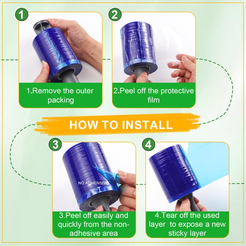 Lint Roller for Pet Hair 500 Sheets Extra Sticky Pet Hair Remover for Clothes Furniture Carpet Cleaner Cars Dogs Travel-Friendly Grip Handle Blue - Image 4
