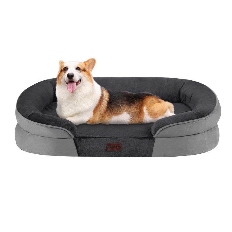 Dwanton Orthopedic Dog Bed for Medium Dogs with Gel Memory Foam, Waterproof Dog Sofa, Washable Pet Bed with Four Sided Bolster Cushion, Removable Cover & Non-Slip Bottom, 36", Dark Gray - Image 1
