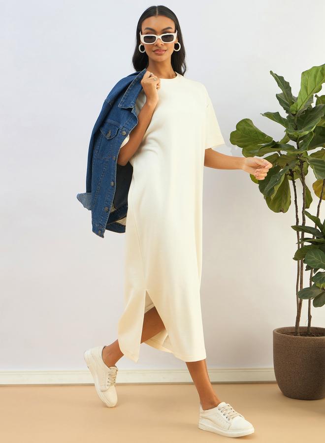 ساسافراس فستان ميدي فضفاض محبوك بنسيج وافل - Image 1