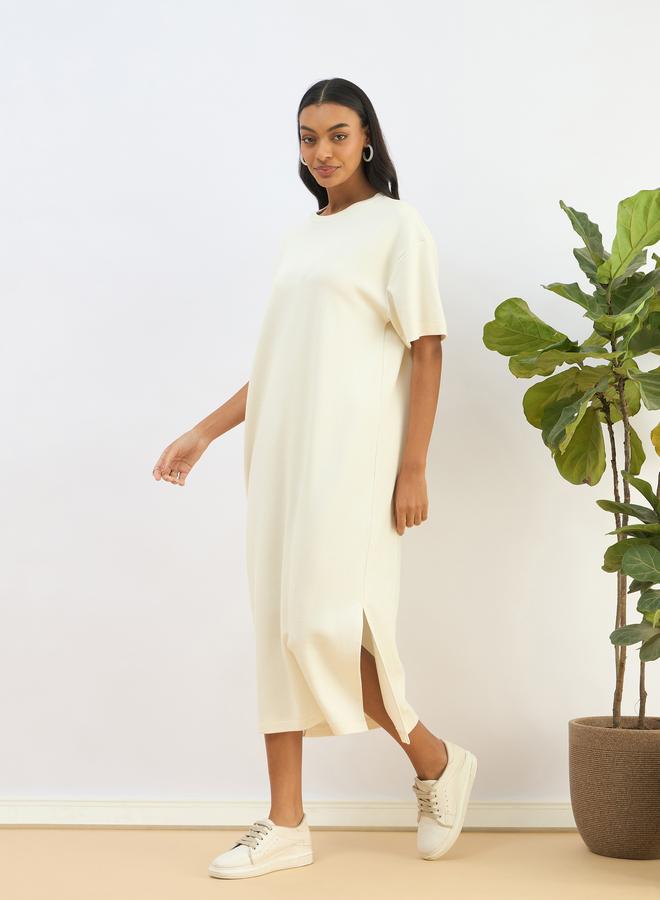 ساسافراس فستان ميدي فضفاض محبوك بنسيج وافل - Image 3