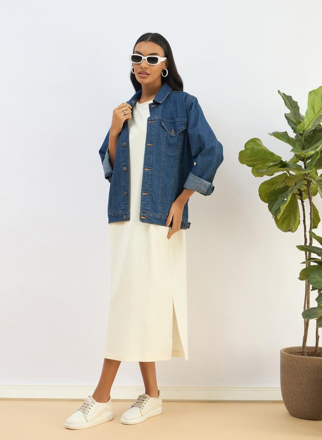 ساسافراس فستان ميدي فضفاض محبوك بنسيج وافل - Image 2