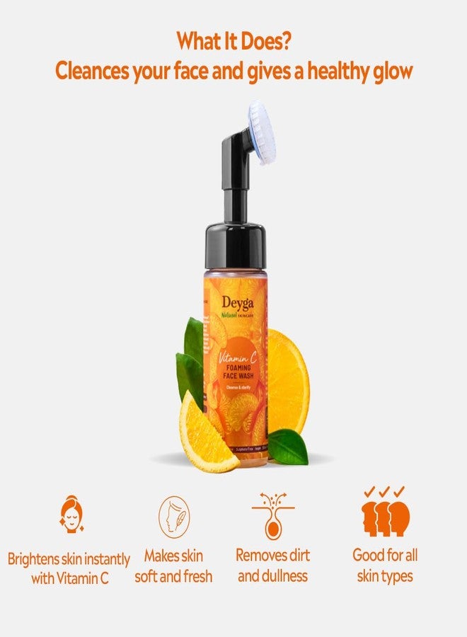 Deyga Vitamin C Foaming Face Wash | Built-in Brush for Deep Cleansing | Tightens Pores | Hydrating | Bright & Glowing Skin | For Men & Women | 100 ml - Image 2