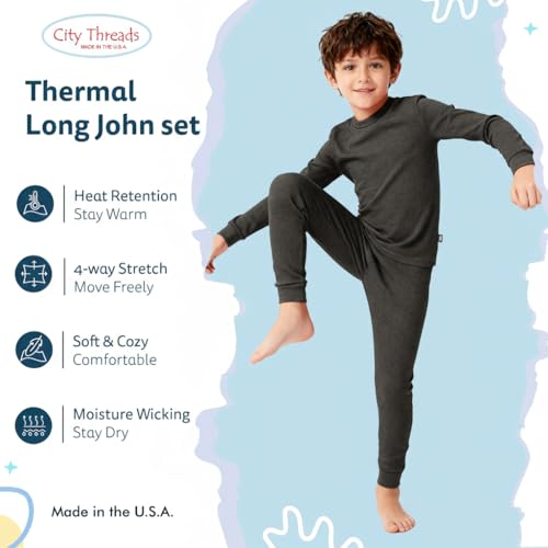 City Threads Made in USA Little Boys Thermal Underwear Set Perfect for Sensitive Skin SPD Sensory Friendly Base Layer Thermal Wear Cotton Ski Clothing for Kids Comfortable Ultra Soft, Black- 4T - Image 2
