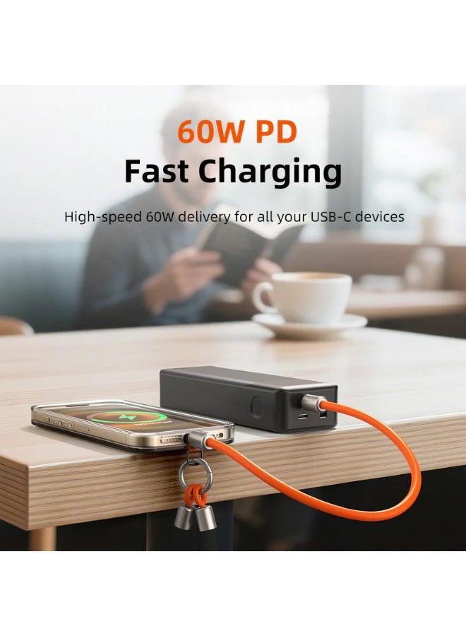 CABLETIME 60W USB-C KEYCHAIN CHARGING CABLE 480MBPS DATA COMPATABLE WITH IPHONE 15/16/17, SAMSUNG, PIXEL | BLACK - Image 3