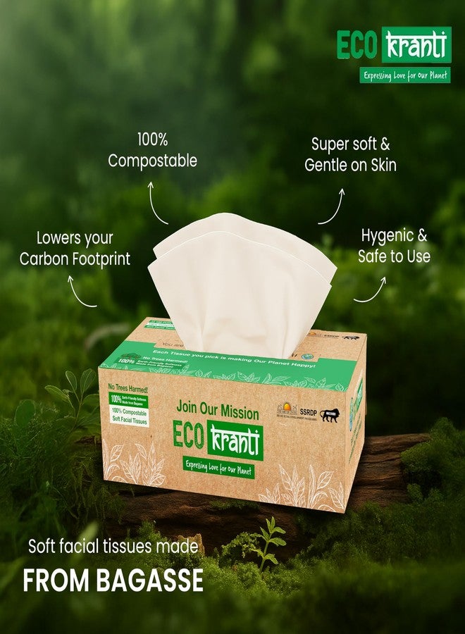 Eco Kranti - Bagasse Facial Tissue Paper Box (Pack of 6, 100 Pulls/Pack) |100% Natural Bagasse | Soft & Absorbent Face Tissues | Biodegradable, Compostable & Eco-Friendly | Travel-Friendly Napkins - Image 4