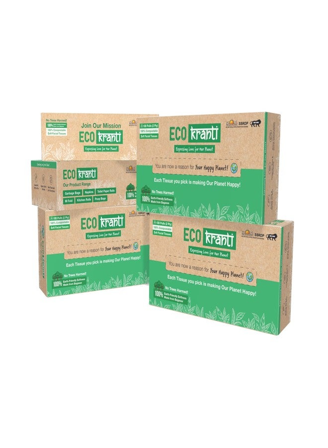 Eco Kranti - Bagasse Facial Tissue Paper Box (Pack of 6, 100 Pulls/Pack) |100% Natural Bagasse | Soft & Absorbent Face Tissues | Biodegradable, Compostable & Eco-Friendly | Travel-Friendly Napkins - Image 1