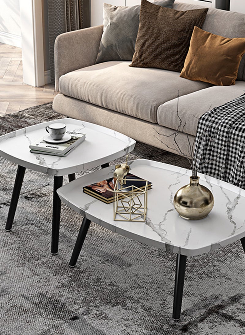 شاربدو طقم طاولة قهوة مكون من قطعتين طاولة قهوة طاولة أريكة ديكور منزلي حامل نباتات للمساحات الصغيرة غرفة النوم غرفة المعيشة شرفة غرفة المعيشة غرفة النوم الفندق سهلة التجميع 80*55*38 سم - Image 1