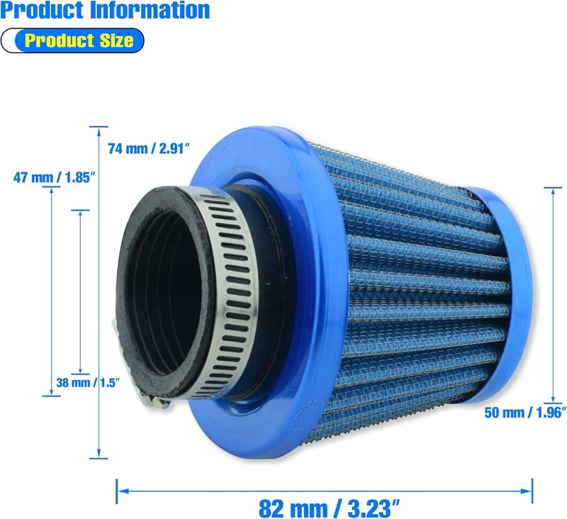 MCHMFG Motorcycle Air Filter 38mm for SSR 110cc 125cc Coolster CRF Dirt Pit Bike GY6 50cc Scooter Moped QMB139 Engine Parts (Blue) - Image 3