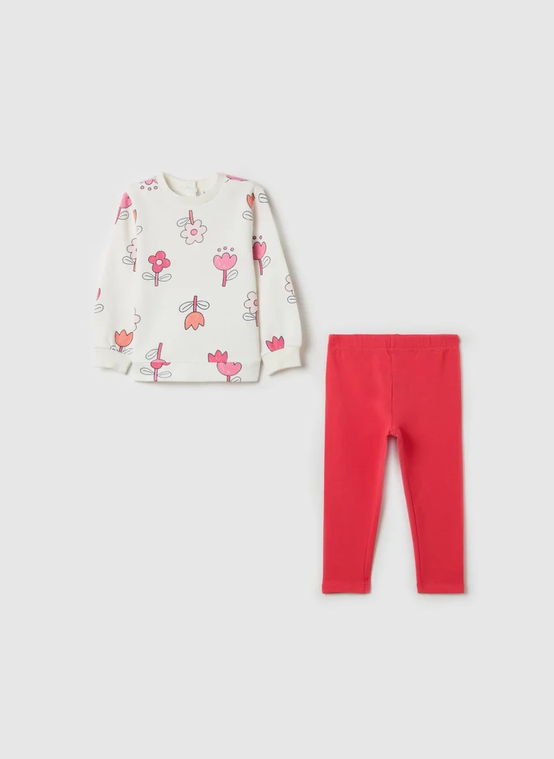 او في اس Cotton Jogging Set With Flowers Print