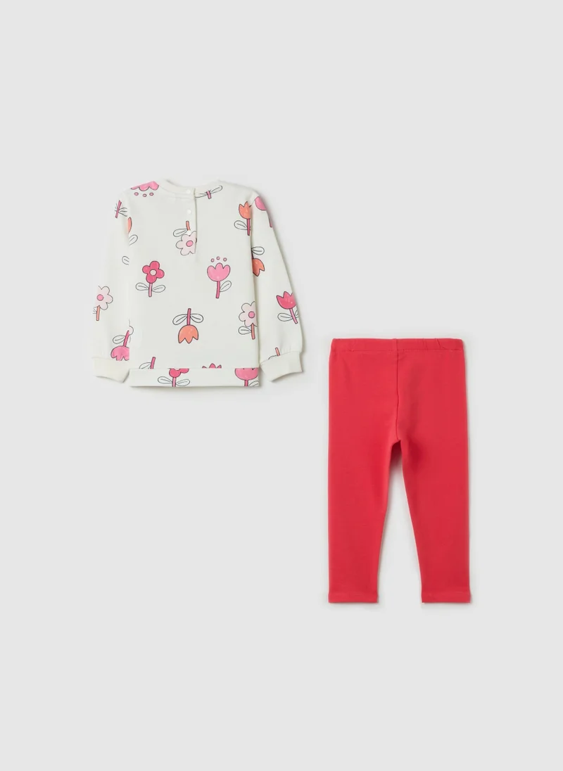 او في اس Cotton Jogging Set With Flowers Print