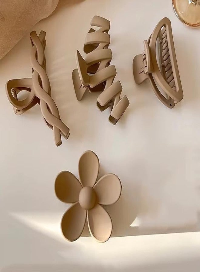 Hexwell مجموعة هيكسويل من 4 قطع من مشابك الشعر الكبيرة ذات المخالب للشعر الكثيف، مشابك شعر واسعة الفتح، مشابك شعر كبيرة مانعة للانزلاق، مشابك شعر لتثبيت ذيل الحصان، إكسسوارات شعر للنساء والفتيات، اشعري بالحرية مع أحدث مشبك (لون قهوة بالحليب). - Image 1