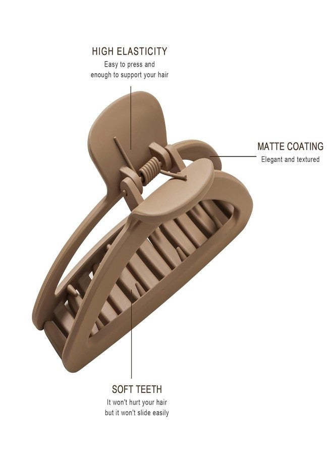 Hexwell مجموعة هيكسويل من 4 قطع من مشابك الشعر الكبيرة ذات المخالب للشعر الكثيف، مشابك شعر واسعة الفتح، مشابك شعر كبيرة مانعة للانزلاق، مشابك شعر لتثبيت ذيل الحصان، إكسسوارات شعر للنساء والفتيات، اشعري بالحرية مع أحدث مشبك (لون قهوة بالحليب). - Image 3