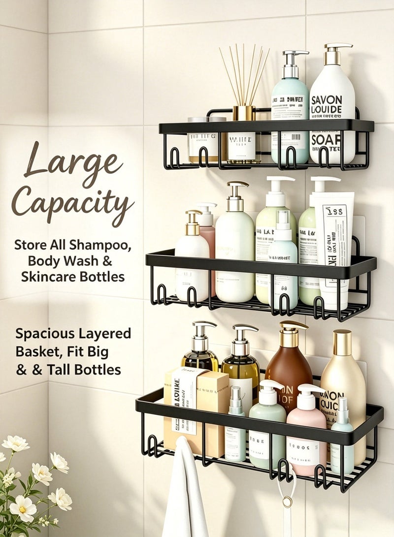 CUBEXELL 5 Pack Corner Shower Caddy Set, No Drilling Adhesive Bathroom Wall Shelves, Rustproof Stainless Steel Shower Organizer Rack with Hooks, Large Capacity Storage Shelf for Shower Room, Toilet & Kitchen - Image 2