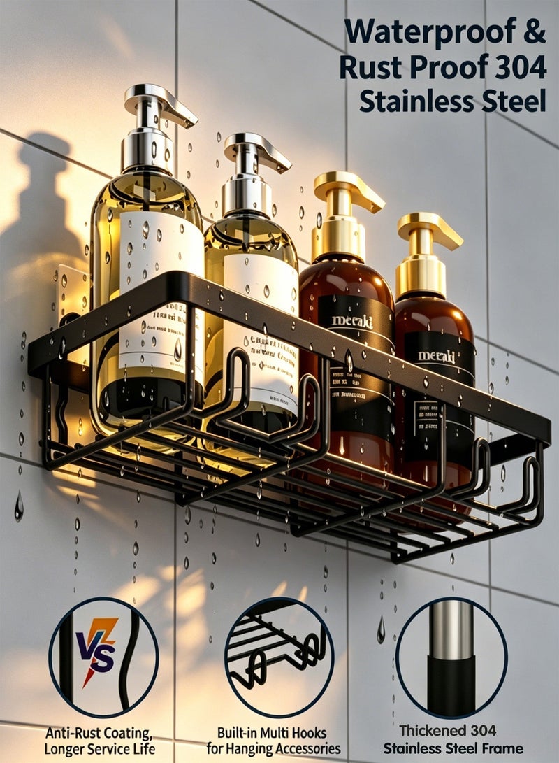 CUBEXELL 5 Pack Corner Shower Caddy Set, No Drilling Adhesive Bathroom Wall Shelves, Rustproof Stainless Steel Shower Organizer Rack with Hooks, Large Capacity Storage Shelf for Shower Room, Toilet & Kitchen - Image 4