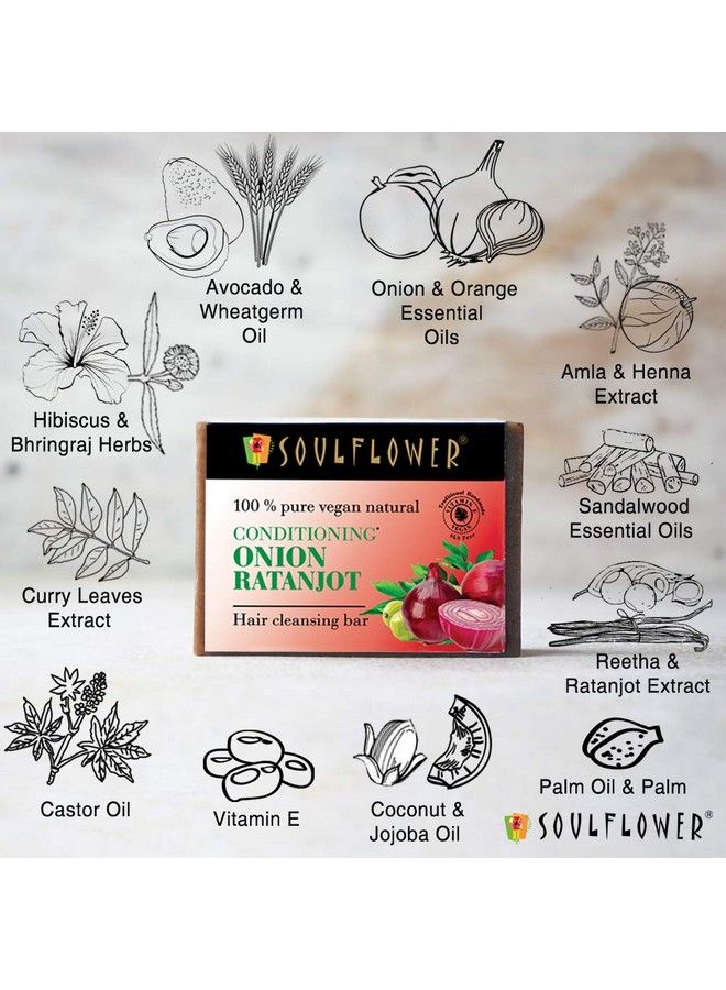 Soulflower Conditioning Onion Ratanjot Soap; Shampoo Bar; Hair Cleansing Bar; Handmade 100% Pure Natural & Cold Processed Grade 1 Bis Standard Premium & Luxurious Soap 150G - Image 5