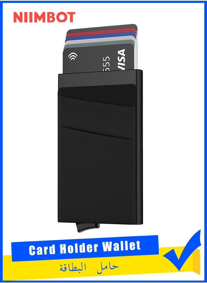 NIIMBOT Card Holder Wallet, Minimalist Pop up Wallet for Men Blocking Slim Business Credit Card Wallet with Money Pocket Aluminum Metal Bank Card Case Black Design for Cash Coins & Credit Cards  - Image 2