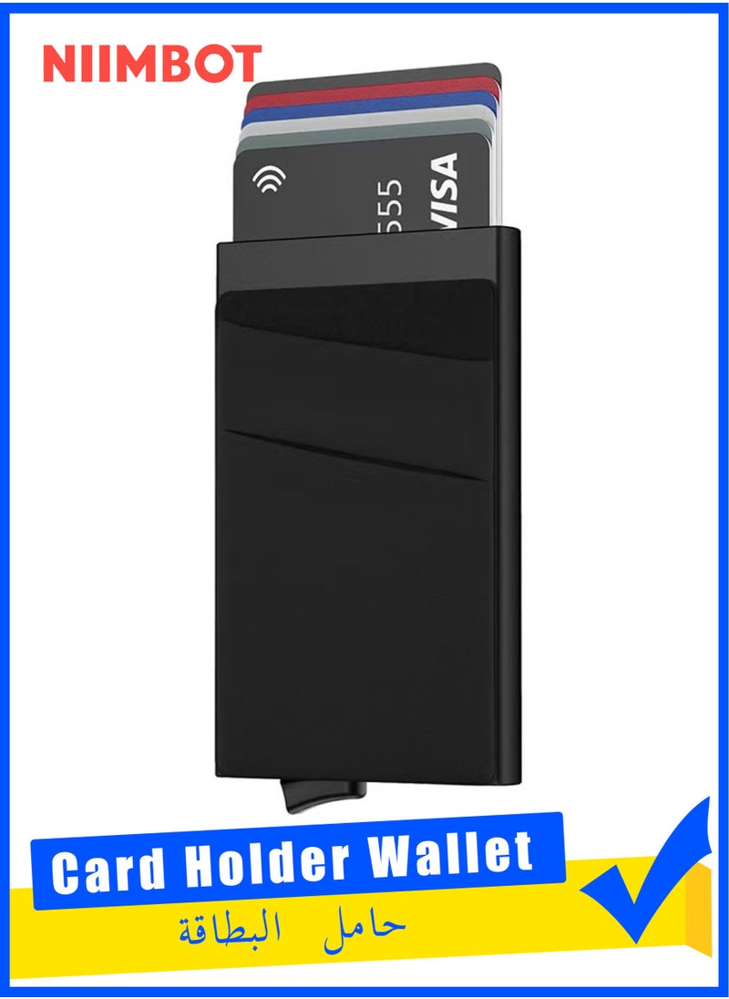 NIIMBOT Card Holder Wallet, Minimalist Pop up Wallet for Men Blocking Slim Business Credit Card Wallet with Money Pocket Aluminum Metal Bank Card Case Black Design for Cash Coins & Credit Cards  - Image 1
