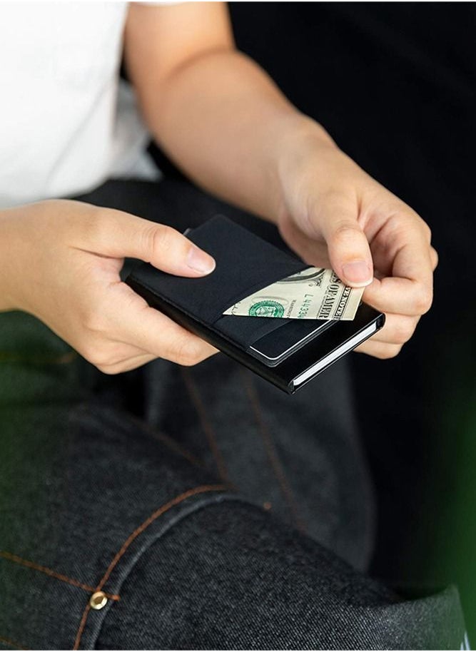 Generic Card Holder Wallet, Minimalist Pop up Wallet for Men Blocking Slim Business Credit Card Wallet with Money Pocket Aluminum Metal Bank Card Case Black Design for Cash Coins & Credit Cards  - Image 4