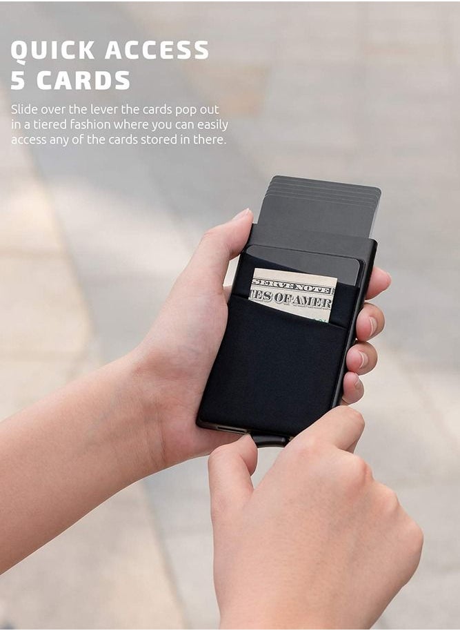 Generic Card Holder Wallet, Minimalist Pop up Wallet for Men Blocking Slim Business Credit Card Wallet with Money Pocket Aluminum Metal Bank Card Case Black Design for Cash Coins & Credit Cards  - Image 2