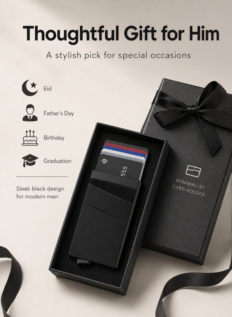 NIIMBOT Card Holder Wallet, Minimalist Pop up Wallet for Men Blocking Slim Business Credit Card Wallet with Money Pocket Aluminum Metal Bank Card Case Black Design for Cash Coins & Credit Cards - Image 3