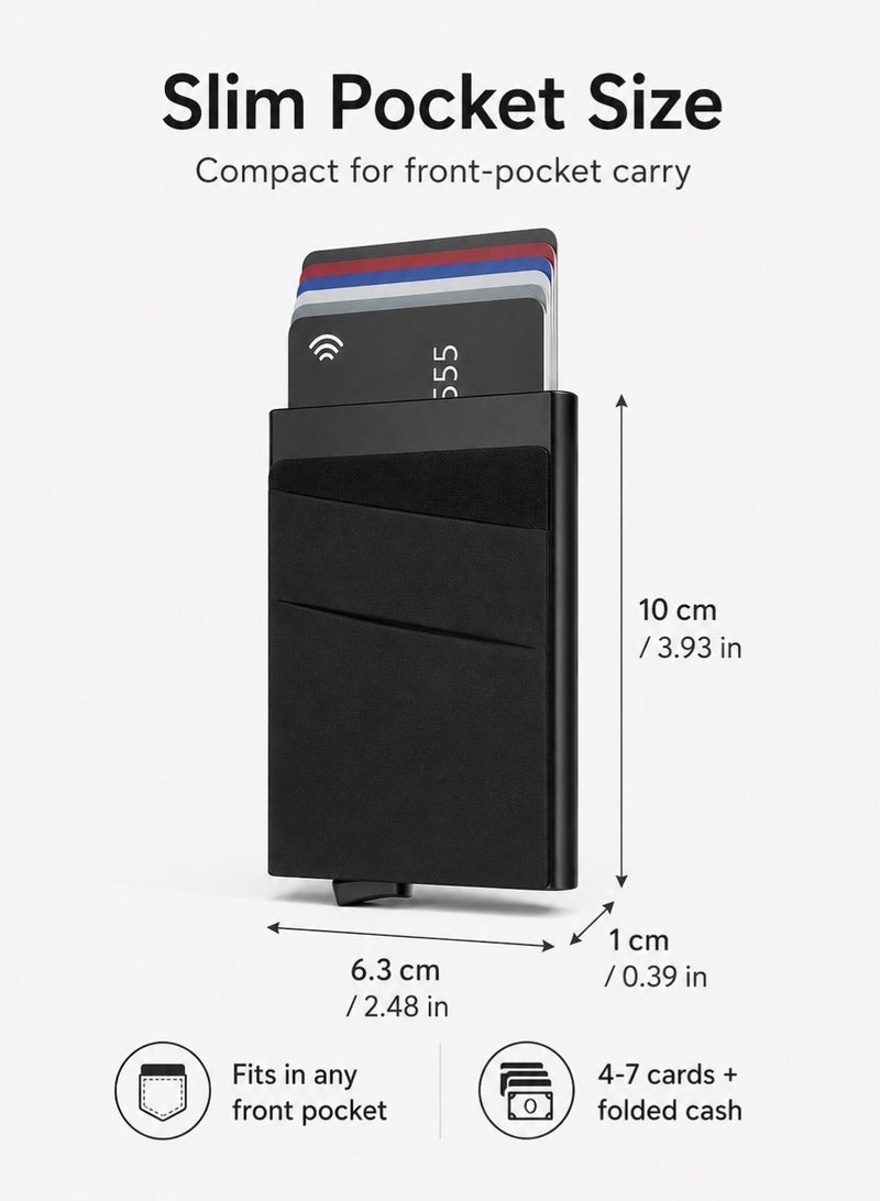 NIIMBOT Card Holder Wallet, Minimalist Pop up Wallet for Men Blocking Slim Business Credit Card Wallet with Money Pocket Aluminum Metal Bank Card Case Black Design for Cash Coins & Credit Cards - Image 3