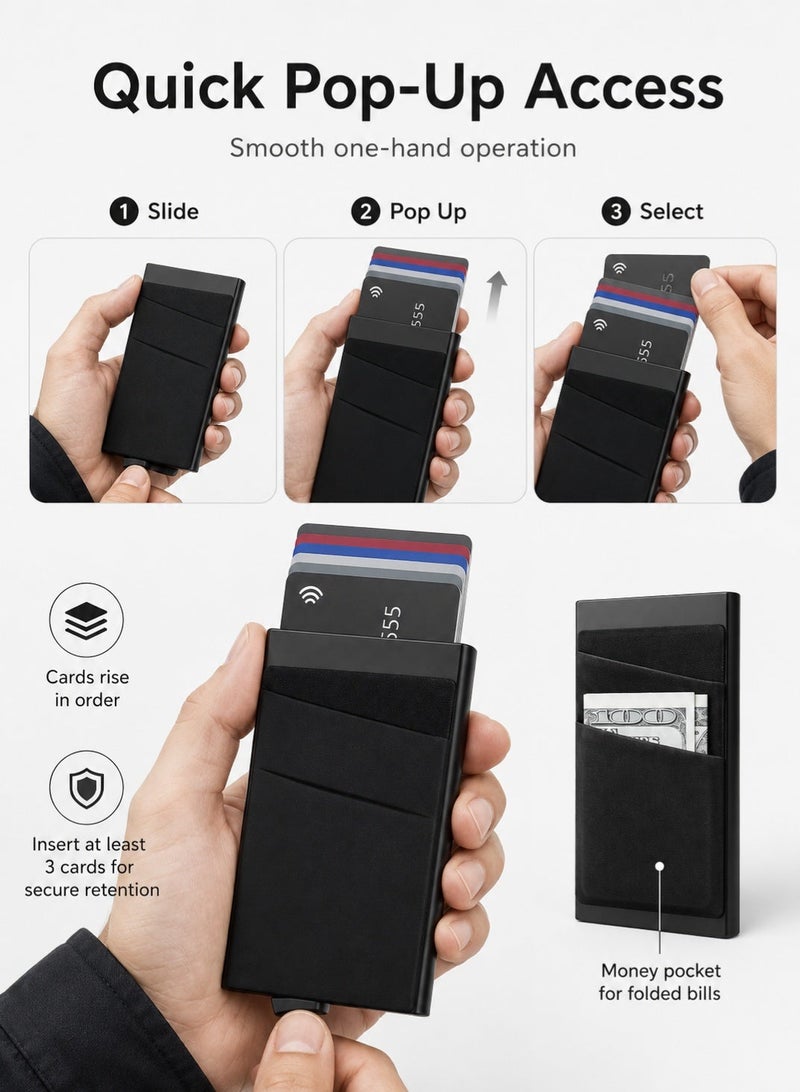 NIIMBOT Card Holder Wallet, Minimalist Pop up Wallet for Men Blocking Slim Business Credit Card Wallet with Money Pocket Aluminum Metal Bank Card Case Black Design for Cash Coins & Credit Cards - Image 5