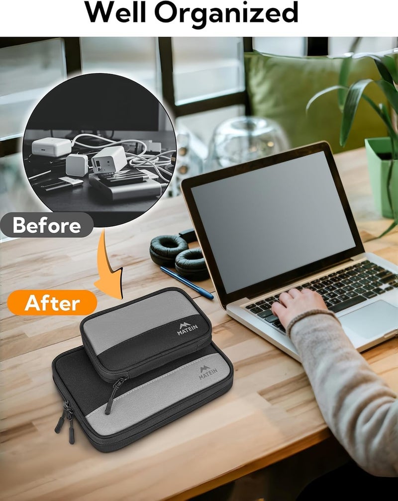MATEIN Electronics Organizer Travel Case 2 Pack, Water-Resistant Tech Storage Pouch for Chargers, Cables, Power Banks, Earphones and Accessories, Portable Cord Carrying Bag, Black & Grey | Water Resistant, Tech Organizer Pouch, For Small Electronic Accessories, Portable Electronics Case, For Changer, Earphone - Image 3