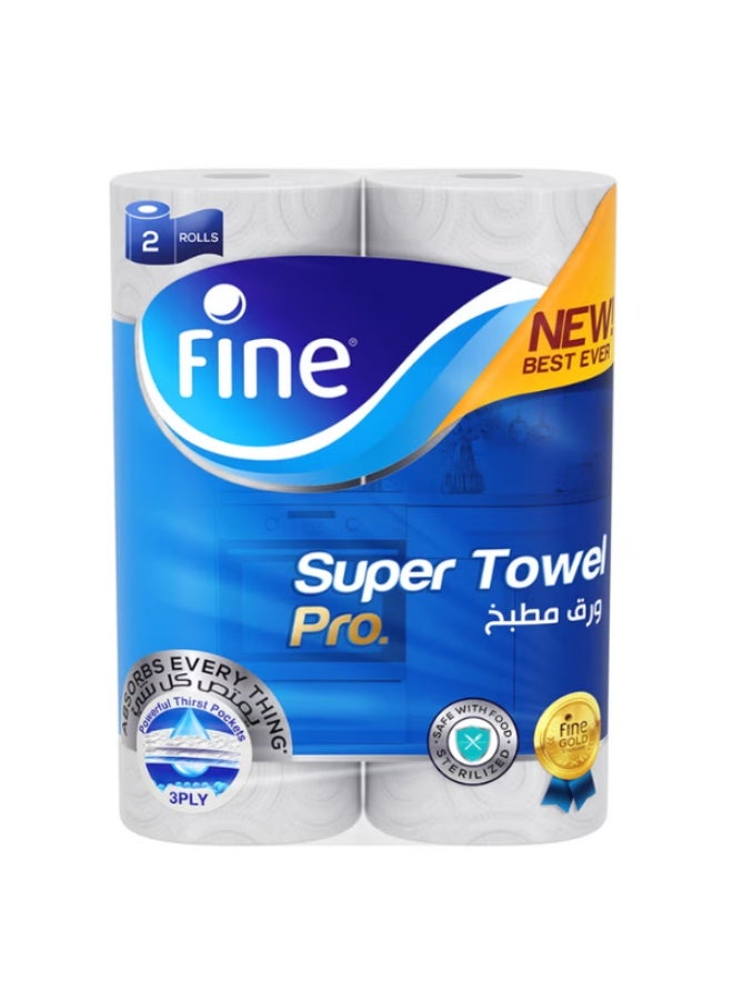 Fine Kitchen Super Towel Pro, 2 Rolls 60 Sheets x 3 Ply Paper Tissue - Image 1