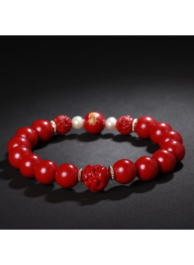 Goddess Renewal】cinnabar Bracelet With Pixiu And Auspicious Beads, Unisex Couple Gift For Girlfriend Or Lover, Lucky Charm Present - Image 2