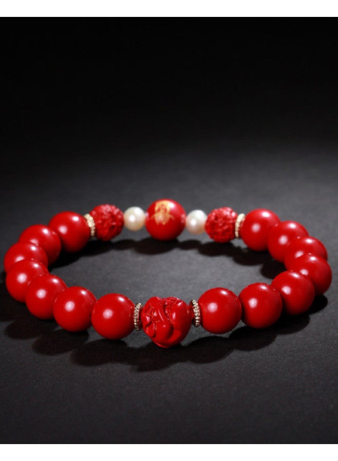 Goddess Renewal】cinnabar Bracelet With Pixiu And Auspicious Beads, Unisex Couple Gift For Girlfriend Or Lover, Lucky Charm Present - Image 1