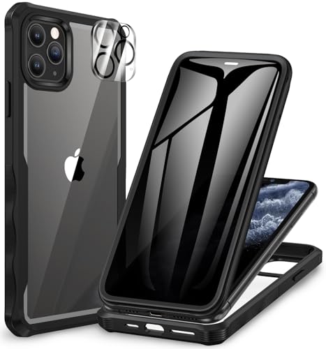 CENHUFO Privacy for iPhone 11 Pro Max Case, Full Body Phone Case with Built-in 9H Tempered Glass Privacy Screen Protector and Camera Lens Protector, Anti Peep Shockproof Bumper Clear Cover - Black - Image 1