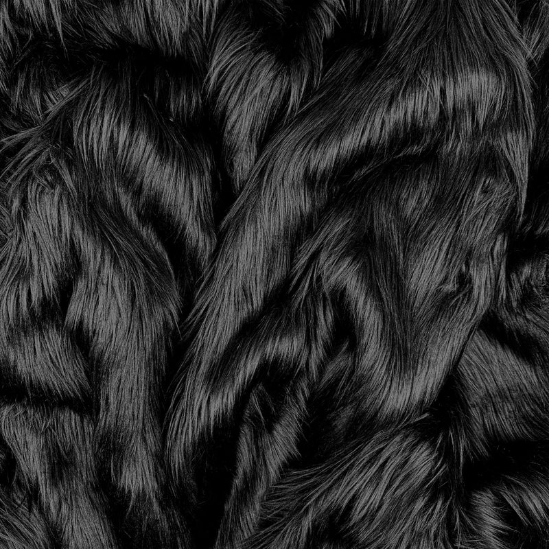 Barcelonetta Faux Fur Fabric Faux Craft Fur Fake Fur Fabric Material for Costume Decoration Fun Fluffy Fuzzy Long Pile Shag Mohair Plush Artificial Fur Black Half Yard