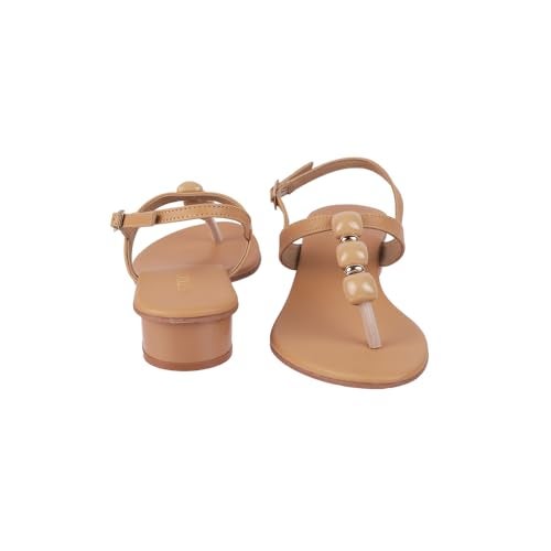 Metro Women Beige Faux Leather Beaded Thong Casual Sandals UK/3 EU/36 (33-899) - Image 5