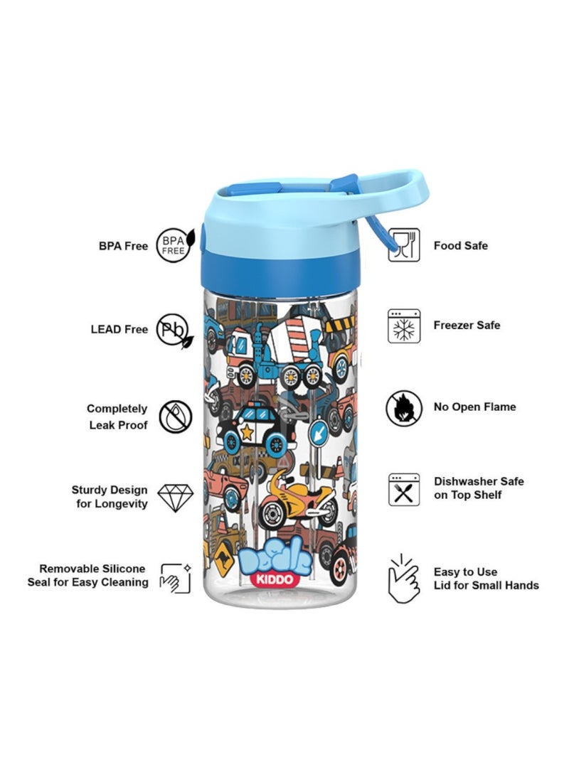 Cars & Trucks Plastic Water Bottle with Refreshing Water Spray Technology - 420ML, Leakproof, Push Button Open, Sipper Spout