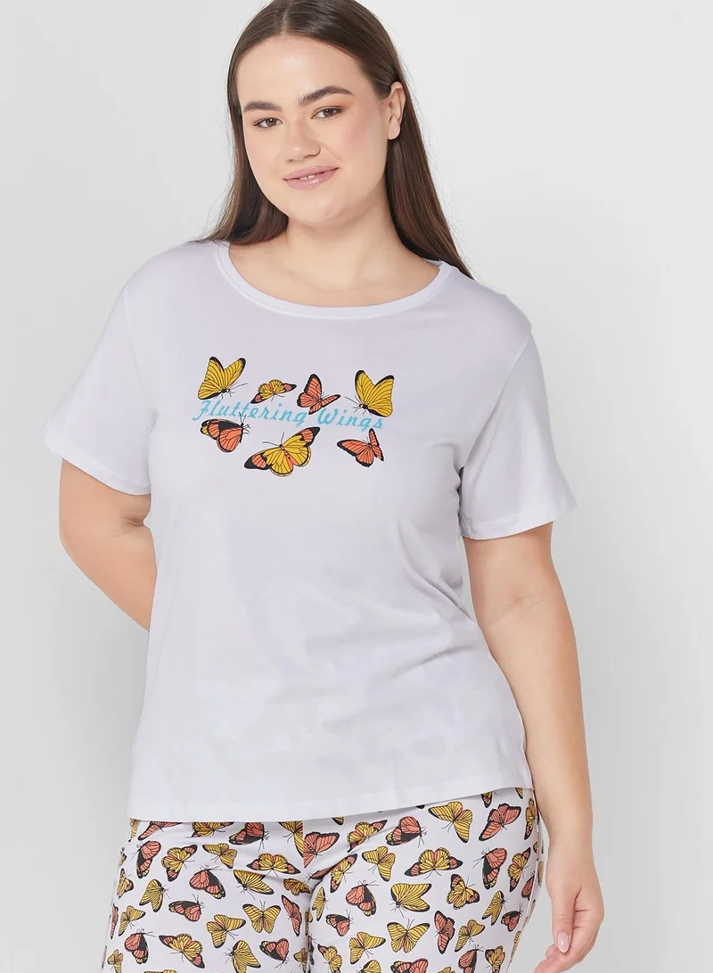 Ginger Plus Printed T-Shirt And Pyjama Set