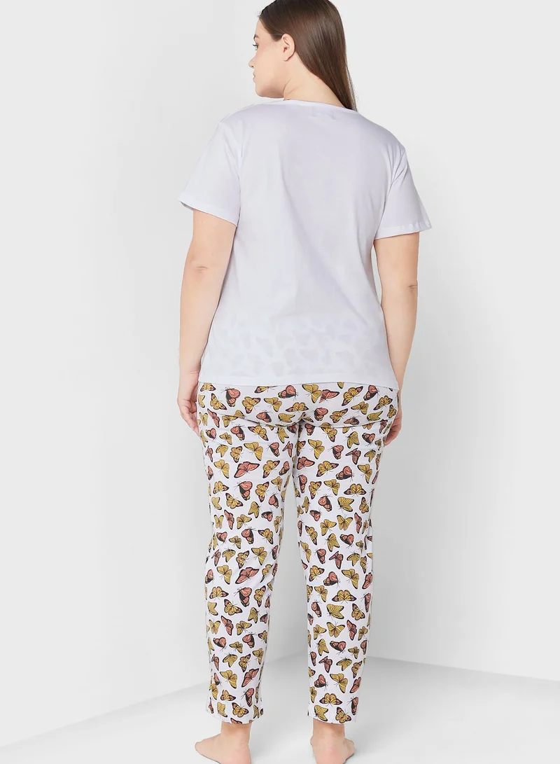 Ginger Plus Printed T-Shirt And Pyjama Set