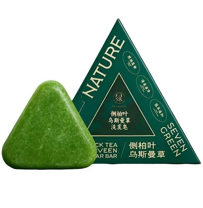 Seven Green Nature Triangle Shampoo Bar, Nature Seven Green Soap, Usman Grass Bar, Calming & Strengthens Hair for Women and Mens(1pc) - Image 1
