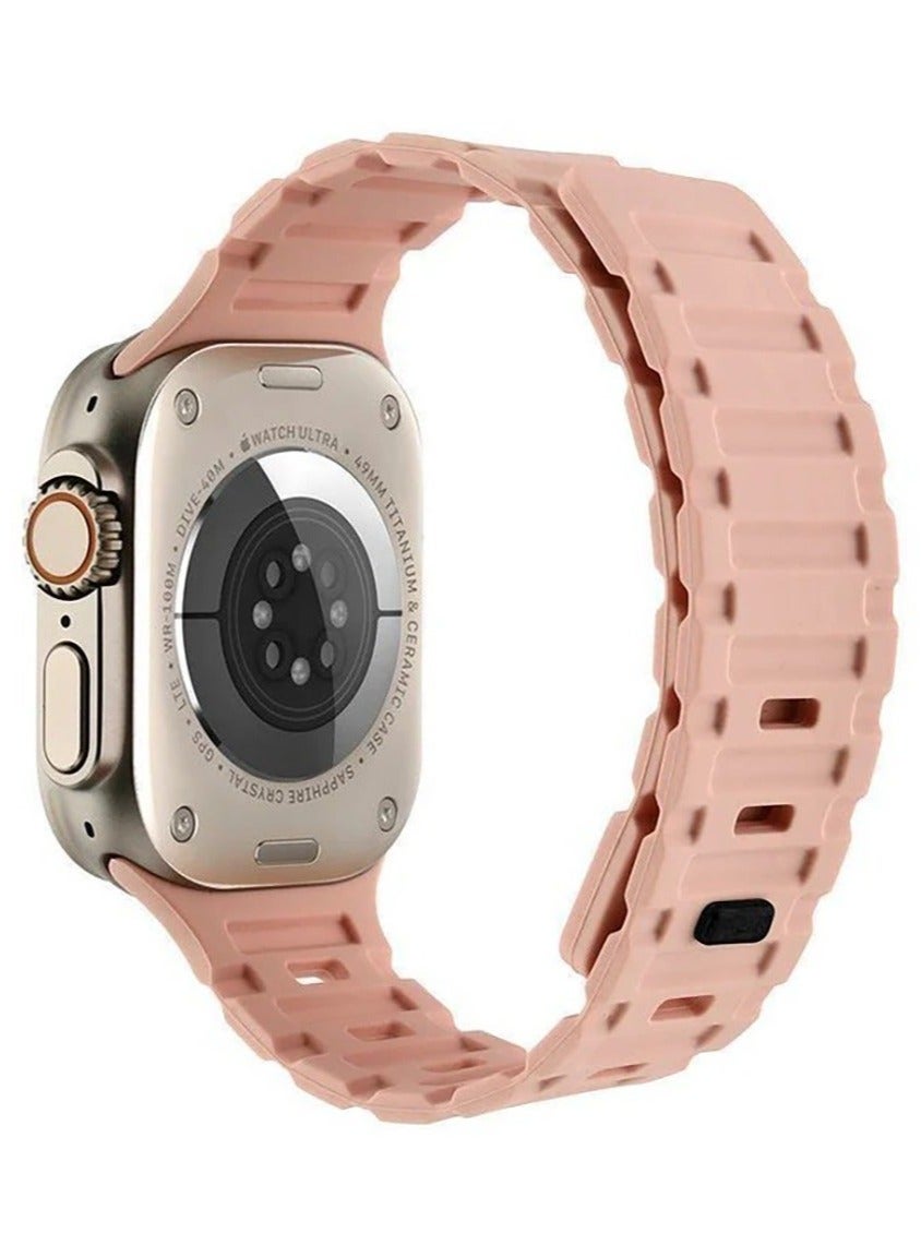 Silicone Magnetic Band for Apple Watch 42mm 41mm 40mm 38mm, Magnet Strap with Anti-drop Buckle for iWatch Ultra SE 10 9 8 7 6 5 4 3 2 1-Pink