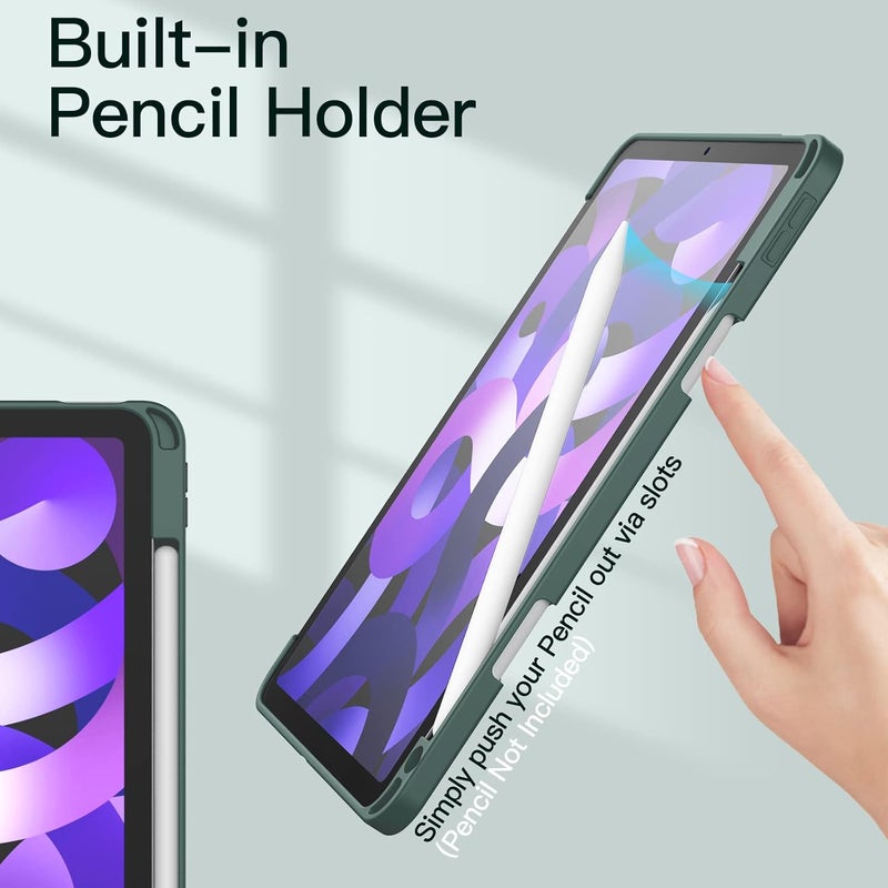 جي تيك جراب لجهاز iPad Air مقاس 11 بوصة M3/M2 2025/2024، وipad Air 5/4 2022/2020 5Th/4Th مع حامل قلم رصاص، وغطاء خلفي شفاف رفيع مقاوم للصدمات، وخاصية الإيقاظ/السكون التلقائي، لون أخضر ضبابي - Image 5