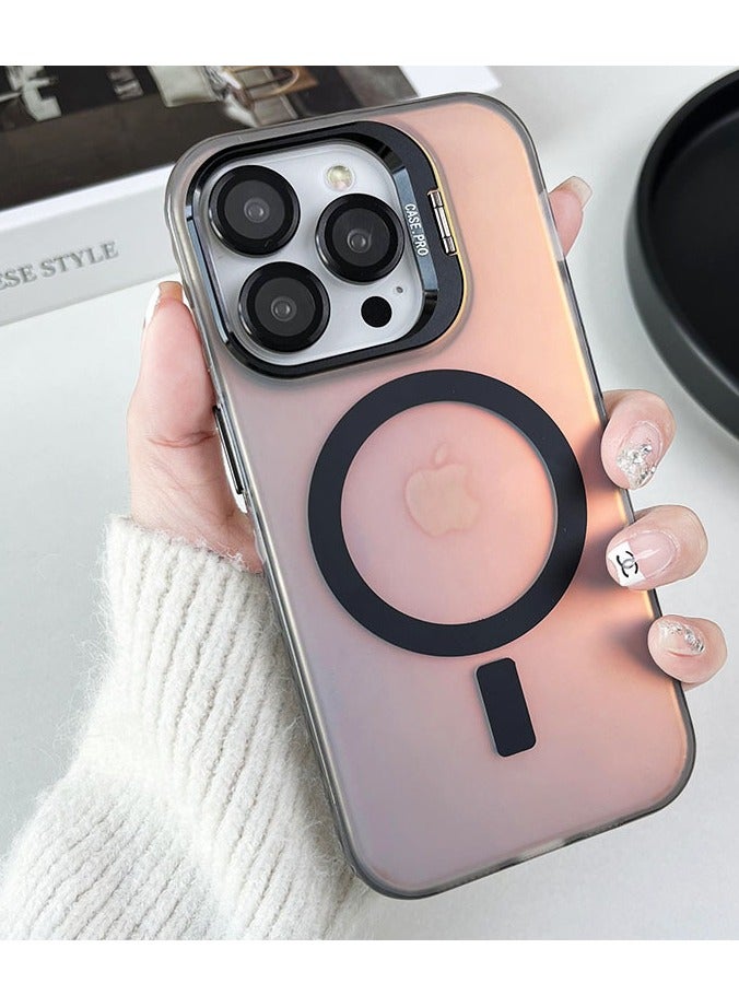 غطاء iPhone 15 Pro Max مغناطيسي متوافق مع MagSafe، مع حامل عدسة محسن وواقي كاميرا، غطاء iPhone 15 ProMax شفاف قزحي الألوان.
