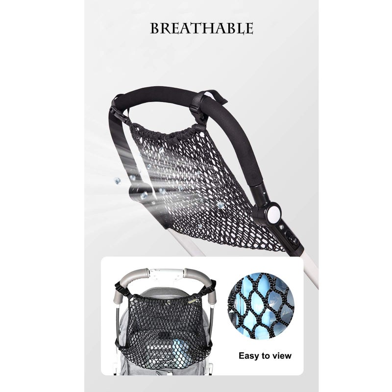 Aphbrada Universal Baby Stroller Organizer Polyester Net Mesh Storage Bag with Extra Large Storage Space, Non-Slip and Adjustable Stroller Accessories for Carrying Diaper Toys and Snacks (Black) - Image 5