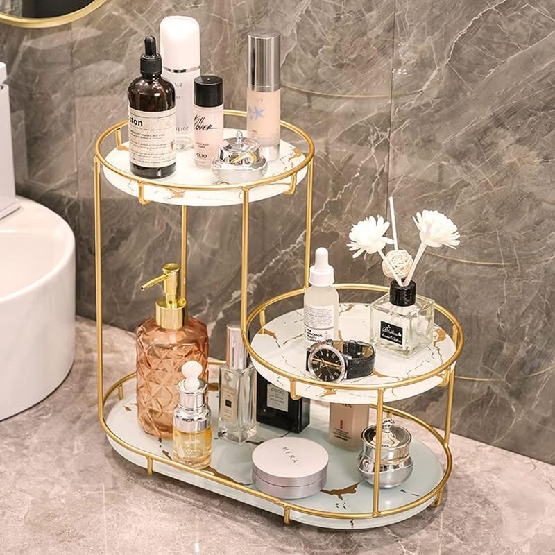 Antole Bathroom Organizer Countertop,Vanity Tray Shelf,Bathroom Organizer Makeup Organizer,Bathroom Organizers and Storage, Cosmetic Shelf for Perfume,Dresser,Toiletries (3Tier-White Gold) - Image 1