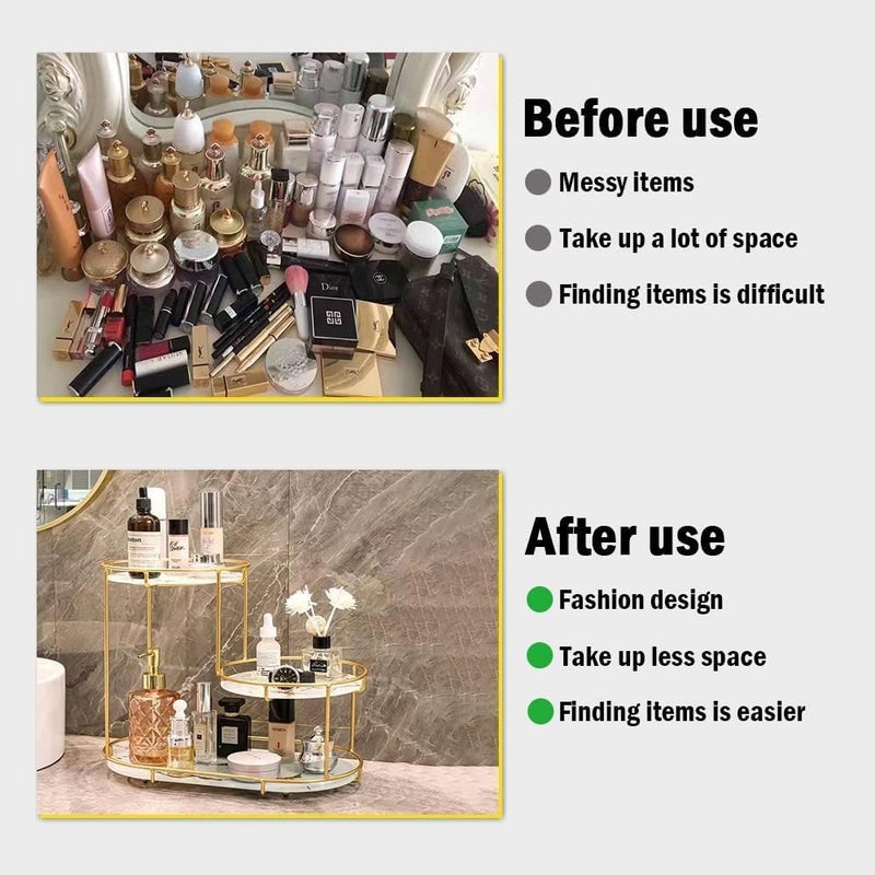 Antole Bathroom Organizer Countertop,Vanity Tray Shelf,Bathroom Organizer Makeup Organizer,Bathroom Organizers and Storage, Cosmetic Shelf for Perfume,Dresser,Toiletries (3Tier-White Gold) - Image 3