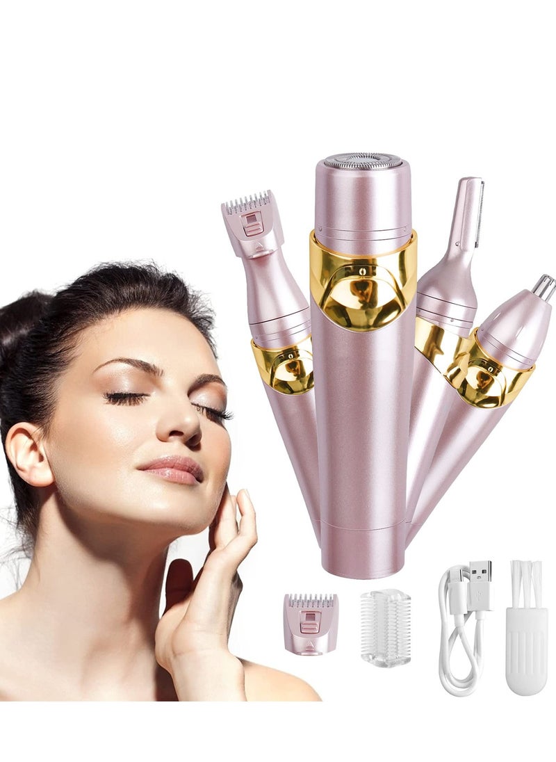 Generic - Facial Hair Remover for Women, 4 in 1 Eyebrow Trimmer Bikini Rechargeable Waterproof Painless Lady Shaver Lips Nose Face Body Peach Fuzz - Image 1