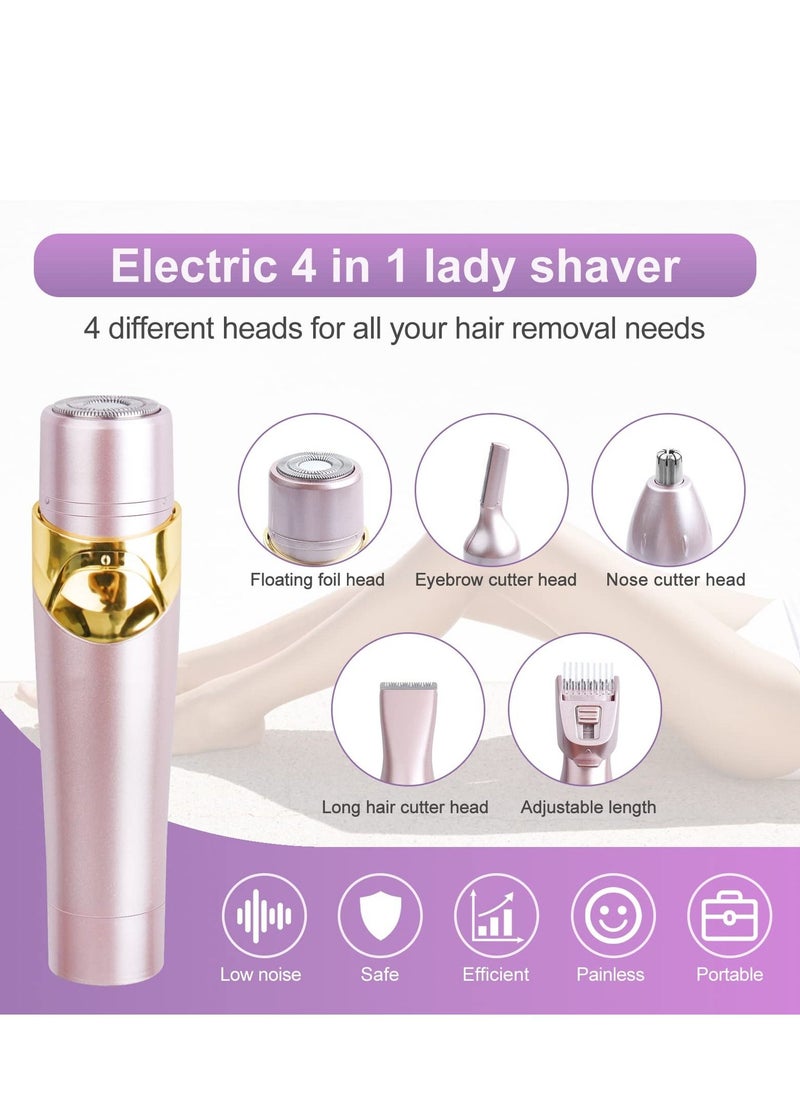 Generic - Facial Hair Remover for Women, 4 in 1 Eyebrow Trimmer Bikini Rechargeable Waterproof Painless Lady Shaver Lips Nose Face Body Peach Fuzz - Image 1